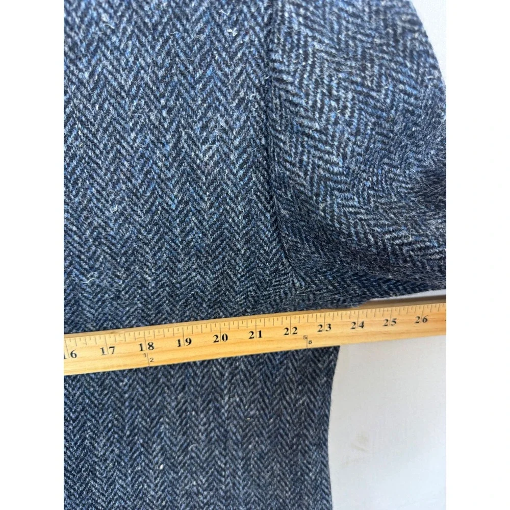 Harris Tweed Wool Blazer 44R Gray Blue Herringbone Sport Coat